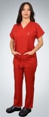Formed Likralı Kumaş Unisex Kırmızı Doktor Hemşire Forması