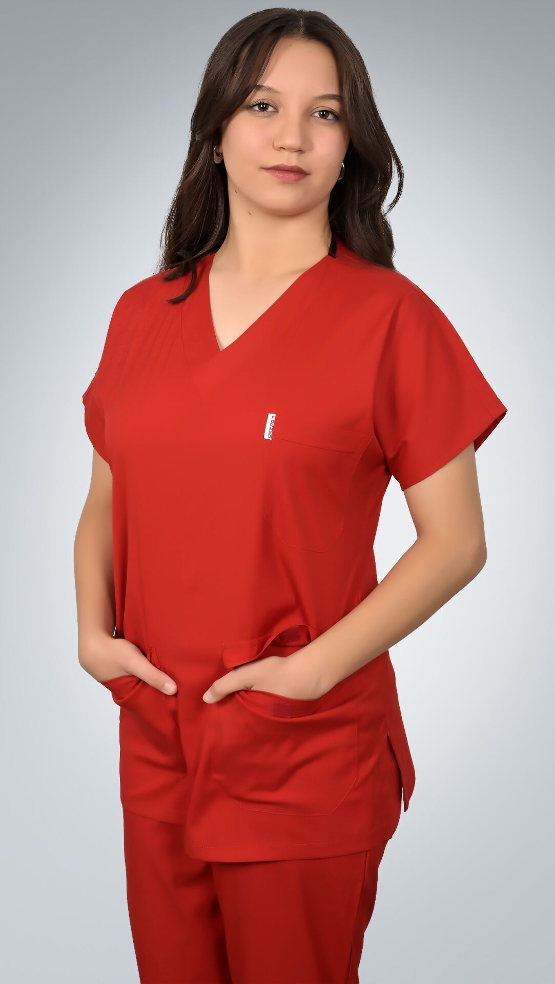 Formed Likralı Kumaş Unisex Kırmızı Doktor Hemşire Forması