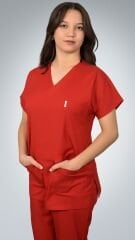 Formed Likralı Kumaş Unisex Kırmızı Doktor Hemşire Forması