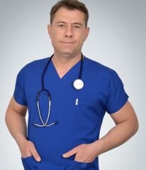 Formed Likralı Kumaş Erkek Saks Mavisi  Doktor Hemşire Forması