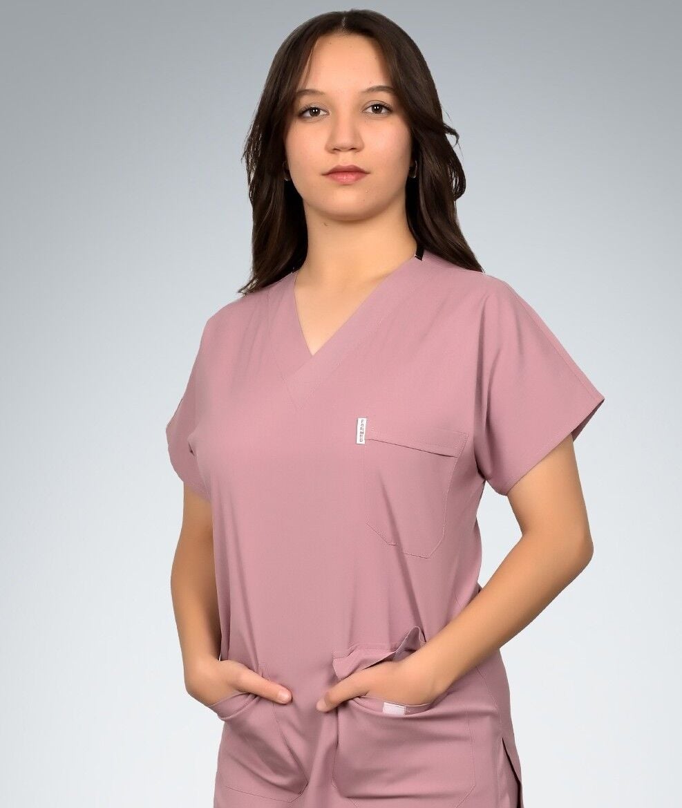 Formed Likralı Kumaş Kadın Pudra Pembesi Doktor Hemşire Forması