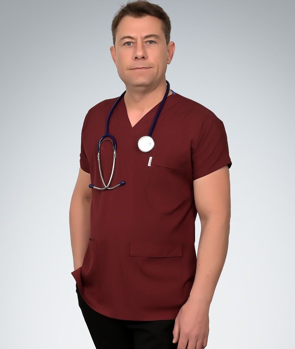 Formed Likralı Kumaş Erkek Üst Bordo + Alt  Siyah Doktor Hemşire Forması