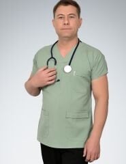 Formed Likralı Kumaş Erkek Üst Mint Yeşili + Alt  Siyah Doktor Hemşire Forması
