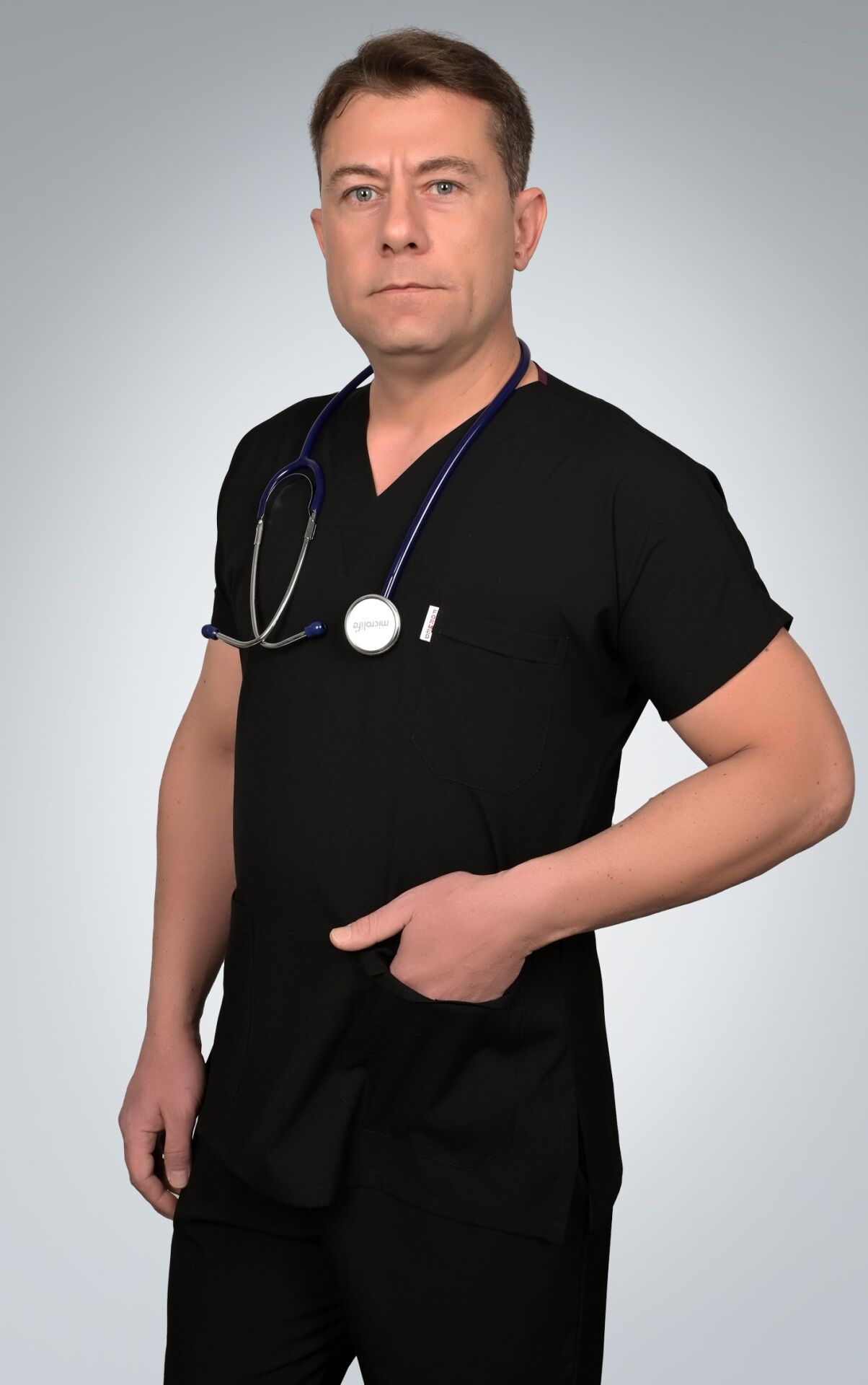 Formed Likralı Kumaş Unisex Siyah Doktor Hemşire Forması