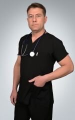 Formed Likralı Kumaş Unisex Siyah Doktor Hemşire Forması